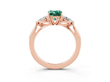 Rose gold Three-Stone Emerald Cut Cut Diamond Ring with Pear Side Stones in Four-Prong Setting_3
