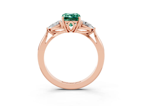 Rose gold Three-Stone Emerald Cut Cut Diamond Ring with Pear Side Stones in Four-Prong Setting_3