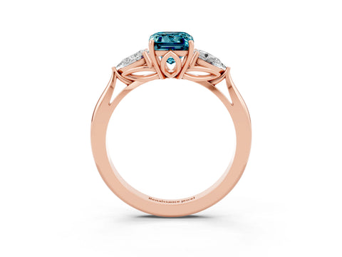 Rose gold Three-Stone Emerald Cut Cut Diamond Ring with Pear Side Stones in Four-Prong Setting_3