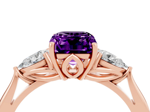 Rose gold Three-Stone Emerald Cut Cut Diamond Ring with Pear Side Stones in Four-Prong Setting_4
