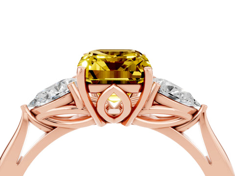 Rose gold Three-Stone Emerald Cut Cut Diamond Ring with Pear Side Stones in Four-Prong Setting_4
