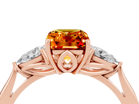 Rose gold Three-Stone Emerald Cut Cut Diamond Ring with Pear Side Stones in Four-Prong Setting_4