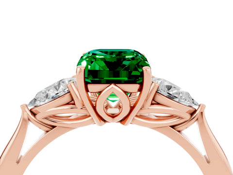 Rose gold Three-Stone Emerald Cut Cut Diamond Ring with Pear Side Stones in Four-Prong Setting_4