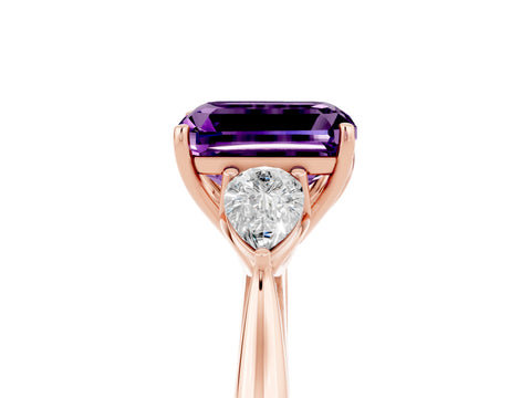 Rose gold Three-Stone Emerald Cut Cut Diamond Ring with Pear Side Stones in Four-Prong Setting_5