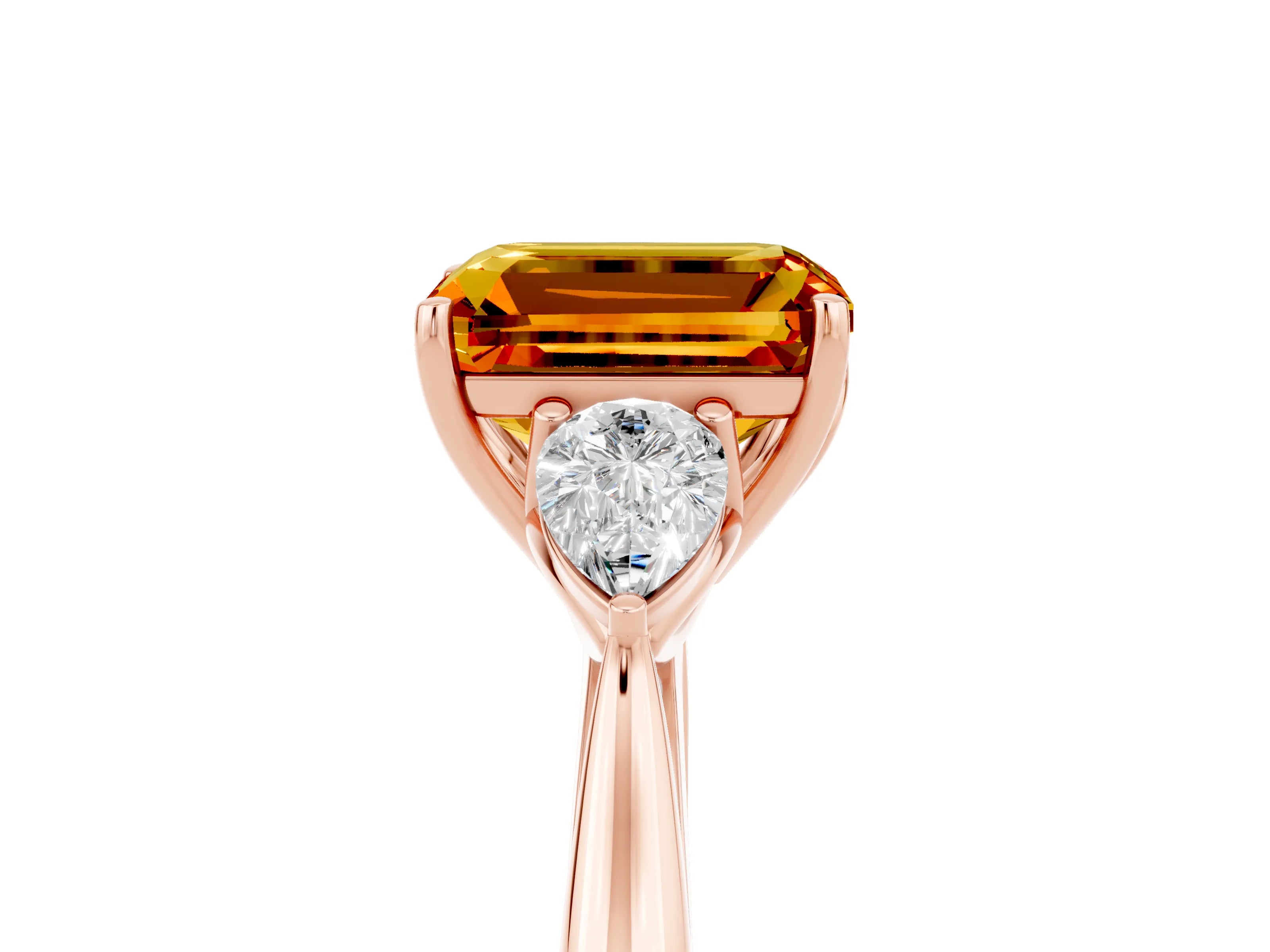 Rose gold Three-Stone Emerald Cut Cut Diamond Ring with Pear Side Stones in Four-Prong Setting_5