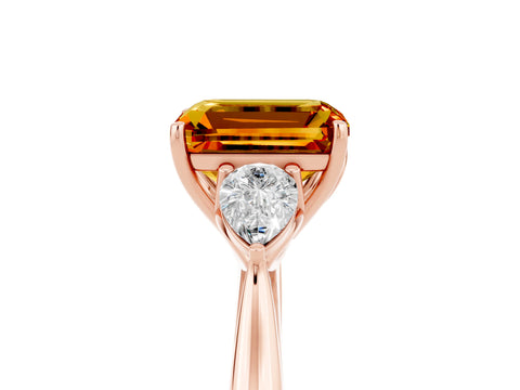 Rose gold Three-Stone Emerald Cut Cut Diamond Ring with Pear Side Stones in Four-Prong Setting_5