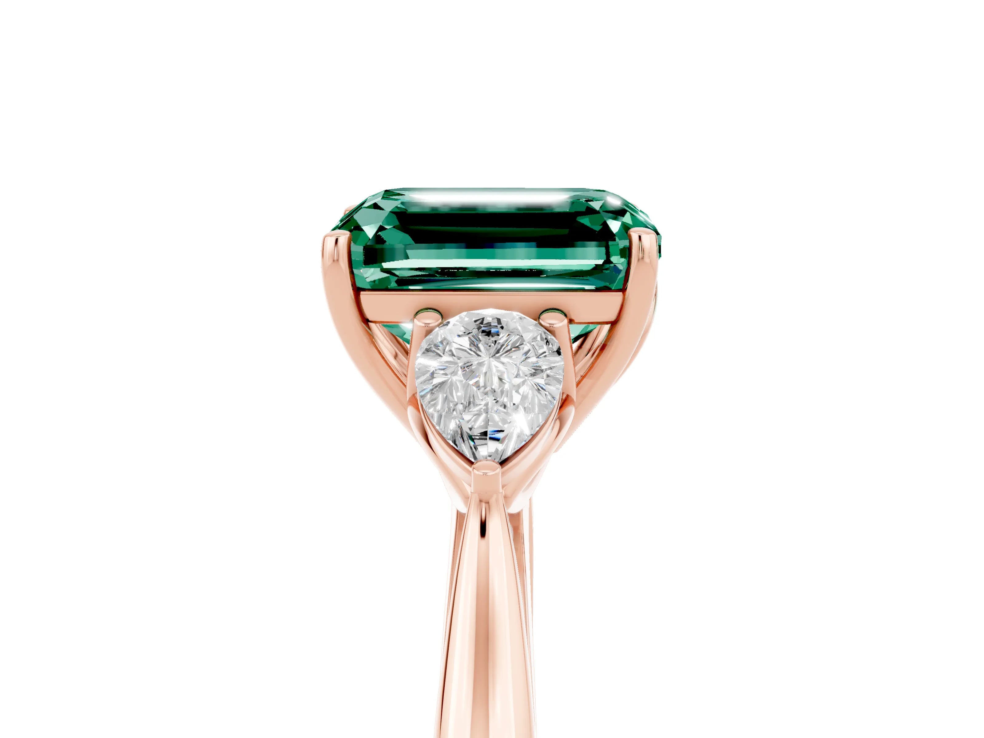 Rose gold Three-Stone Emerald Cut Cut Diamond Ring with Pear Side Stones in Four-Prong Setting_5