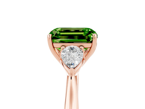 Rose gold Three-Stone Emerald Cut Cut Diamond Ring with Pear Side Stones in Four-Prong Setting_5