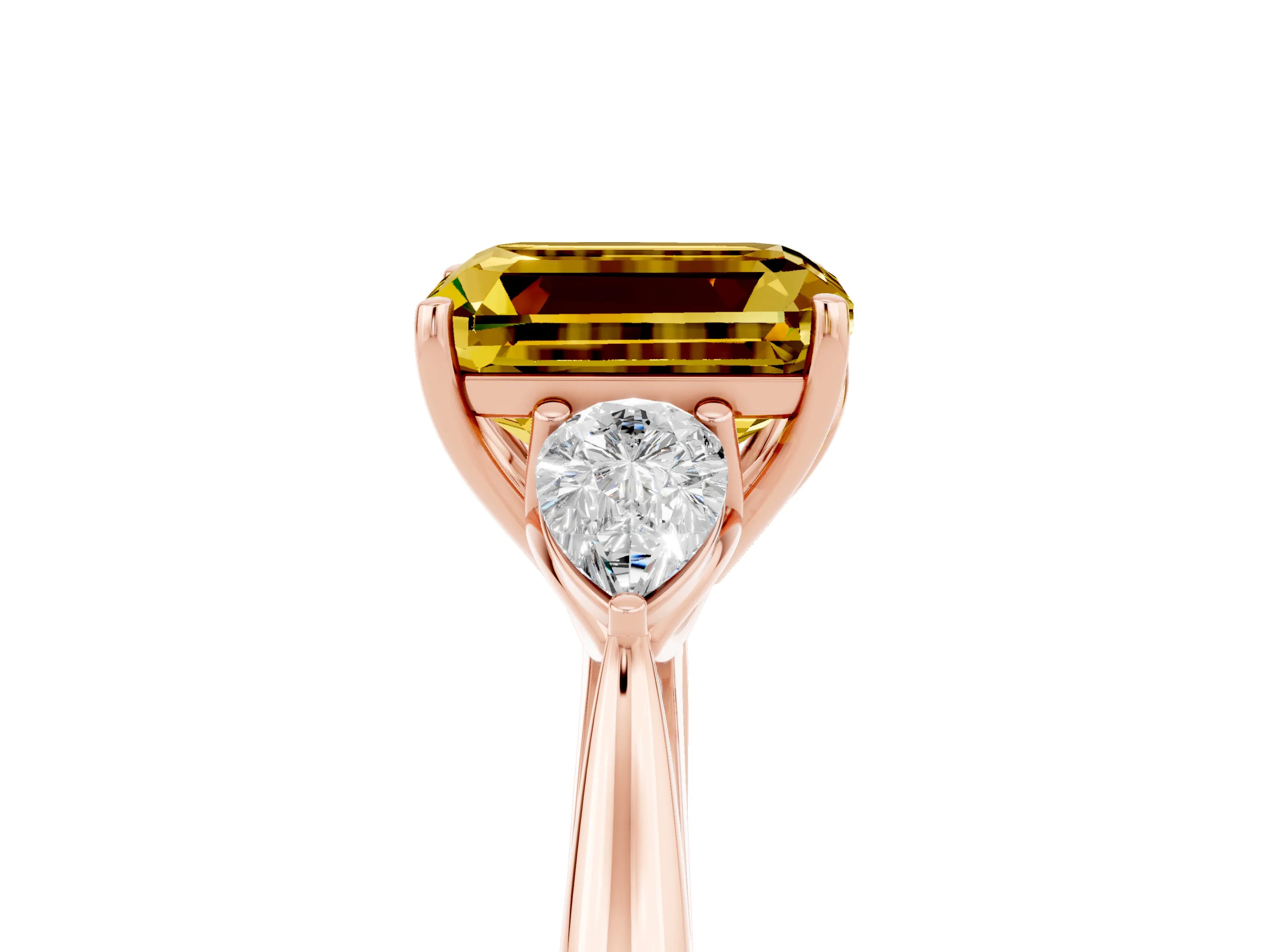 Rose gold Three-Stone Emerald Cut Cut Diamond Ring with Pear Side Stones in Four-Prong Setting_5