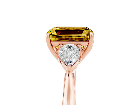 Rose gold Three-Stone Emerald Cut Cut Diamond Ring with Pear Side Stones in Four-Prong Setting_5
