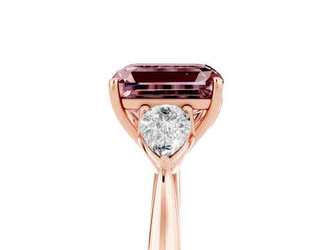 Rose gold Three-Stone Emerald Cut Cut Diamond Ring with Pear Side Stones in Four-Prong Setting_5