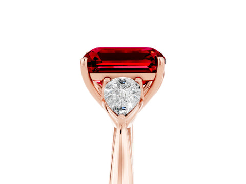 Rose gold Three-Stone Emerald Cut Cut Diamond Ring with Pear Side Stones in Four-Prong Setting_5