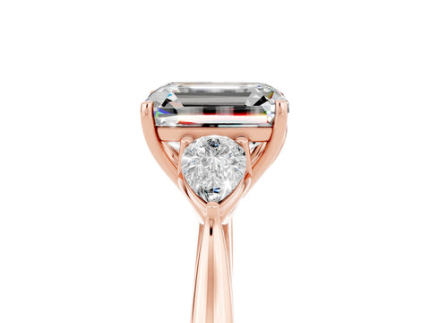 Rose gold Three-Stone Emerald Cut Cut Diamond Ring with Pear Side Stones in Four-Prong Setting_5