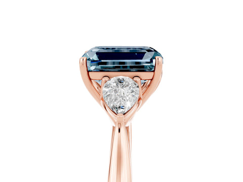Rose gold Three-Stone Emerald Cut Cut Diamond Ring with Pear Side Stones in Four-Prong Setting_5