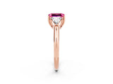 Rose gold Three-Stone Emerald Cut Cut Diamond Ring with Trillion Side Stones and Four-Prong Setting_2
