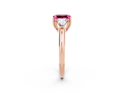 Rose gold Three-Stone Emerald Cut Cut Diamond Ring with Trillion Side Stones and Four-Prong Setting_2