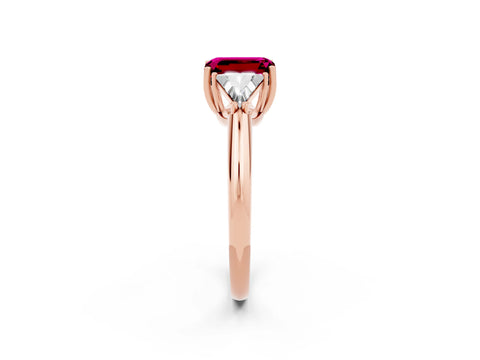 Rose gold Three-Stone Emerald Cut Cut Diamond Ring with Trillion Side Stones and Four-Prong Setting_2