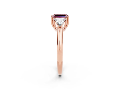Rose gold Three-Stone Emerald Cut Cut Diamond Ring with Trillion Side Stones and Four-Prong Setting_2