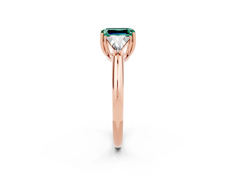 Rose gold Three-Stone Emerald Cut Cut Diamond Ring with Trillion Side Stones and Four-Prong Setting_2