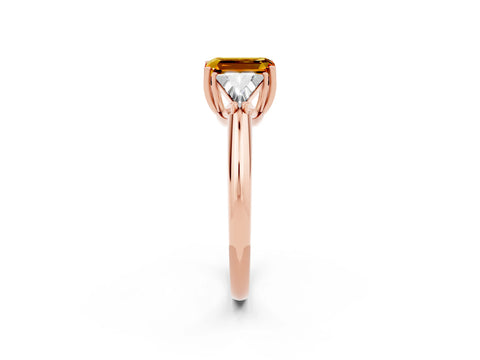 Rose gold Three-Stone Emerald Cut Cut Diamond Ring with Trillion Side Stones and Four-Prong Setting_2