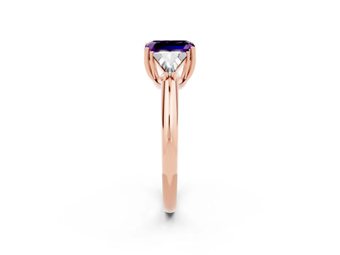 Rose gold Three-Stone Emerald Cut Cut Diamond Ring with Trillion Side Stones and Four-Prong Setting_2