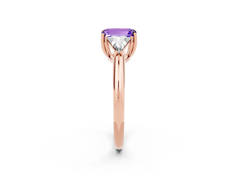 Rose gold Three-Stone Emerald Cut Cut Diamond Ring with Trillion Side Stones and Four-Prong Setting_2