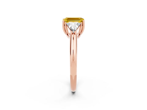 Rose gold Three-Stone Emerald Cut Cut Diamond Ring with Trillion Side Stones and Four-Prong Setting_2