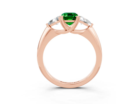 Rose gold Three-Stone Emerald Cut Cut Diamond Ring with Trillion Side Stones and Four-Prong Setting_3