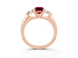 Rose gold Three-Stone Emerald Cut Cut Diamond Ring with Trillion Side Stones and Four-Prong Setting_3