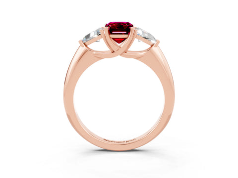 Rose gold Three-Stone Emerald Cut Cut Diamond Ring with Trillion Side Stones and Four-Prong Setting_3