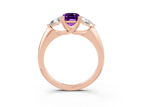 Rose gold Three-Stone Emerald Cut Cut Diamond Ring with Trillion Side Stones and Four-Prong Setting_3