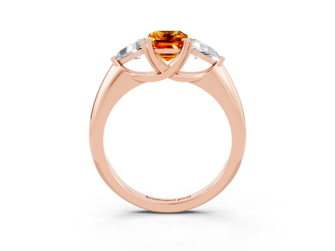 Rose gold Three-Stone Emerald Cut Cut Diamond Ring with Trillion Side Stones and Four-Prong Setting_3