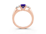 Rose gold Three-Stone Emerald Cut Cut Diamond Ring with Trillion Side Stones and Four-Prong Setting_3