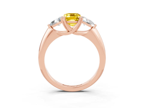 Rose gold Three-Stone Emerald Cut Cut Diamond Ring with Trillion Side Stones and Four-Prong Setting_3