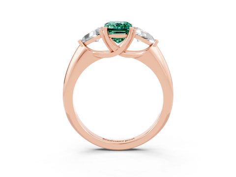 Rose gold Three-Stone Emerald Cut Cut Diamond Ring with Trillion Side Stones and Four-Prong Setting_3