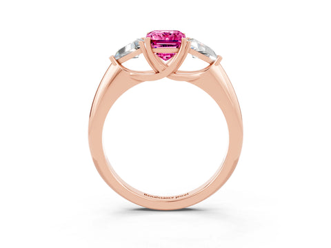 Rose gold Three-Stone Emerald Cut Cut Diamond Ring with Trillion Side Stones and Four-Prong Setting_3