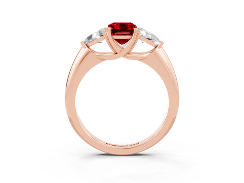 Rose gold Three-Stone Emerald Cut Cut Diamond Ring with Trillion Side Stones and Four-Prong Setting_3