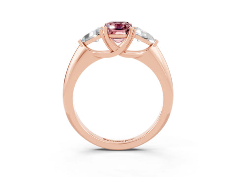 Rose gold Three-Stone Emerald Cut Cut Diamond Ring with Trillion Side Stones and Four-Prong Setting_3