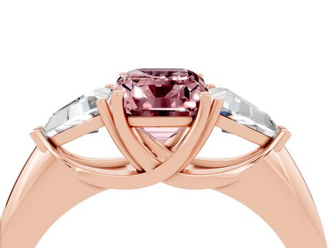 Rose gold Three-Stone Emerald Cut Cut Diamond Ring with Trillion Side Stones and Four-Prong Setting_4