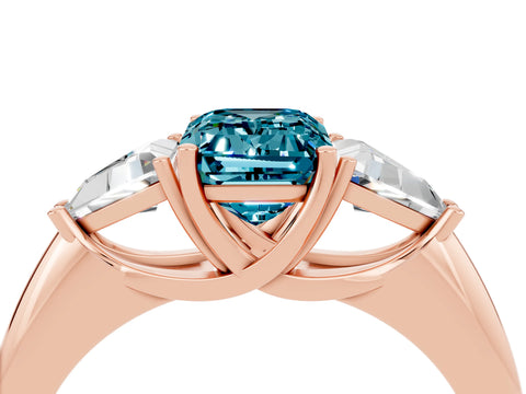 Rose gold Three-Stone Emerald Cut Cut Diamond Ring with Trillion Side Stones and Four-Prong Setting_4