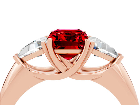 Rose gold Three-Stone Emerald Cut Cut Diamond Ring with Trillion Side Stones and Four-Prong Setting_4