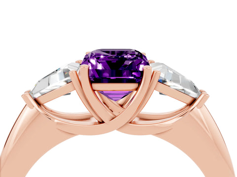 Rose gold Three-Stone Emerald Cut Cut Diamond Ring with Trillion Side Stones and Four-Prong Setting_4