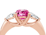 Rose gold Three-Stone Emerald Cut Cut Diamond Ring with Trillion Side Stones and Four-Prong Setting_4
