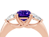 Rose gold Three-Stone Emerald Cut Cut Diamond Ring with Trillion Side Stones and Four-Prong Setting_4