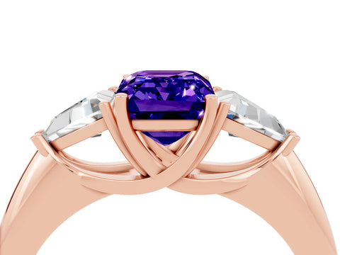 Rose gold Three-Stone Emerald Cut Cut Diamond Ring with Trillion Side Stones and Four-Prong Setting_4