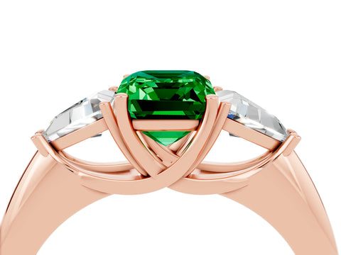 Rose gold Three-Stone Emerald Cut Cut Diamond Ring with Trillion Side Stones and Four-Prong Setting_4