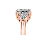Rose gold Three-Stone Emerald Cut Cut Diamond Ring with Trillion Side Stones and Four-Prong Setting_5