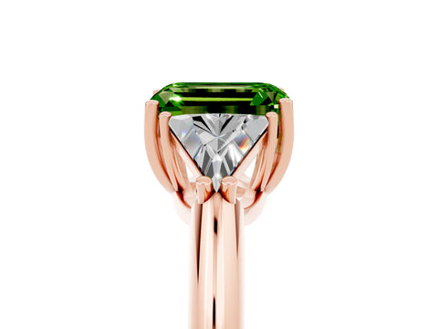 Rose gold Three-Stone Emerald Cut Cut Diamond Ring with Trillion Side Stones and Four-Prong Setting_5