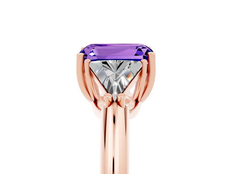 Rose gold Three-Stone Emerald Cut Cut Diamond Ring with Trillion Side Stones and Four-Prong Setting_5
