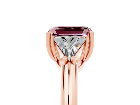 Rose gold Three-Stone Emerald Cut Cut Diamond Ring with Trillion Side Stones and Four-Prong Setting_5